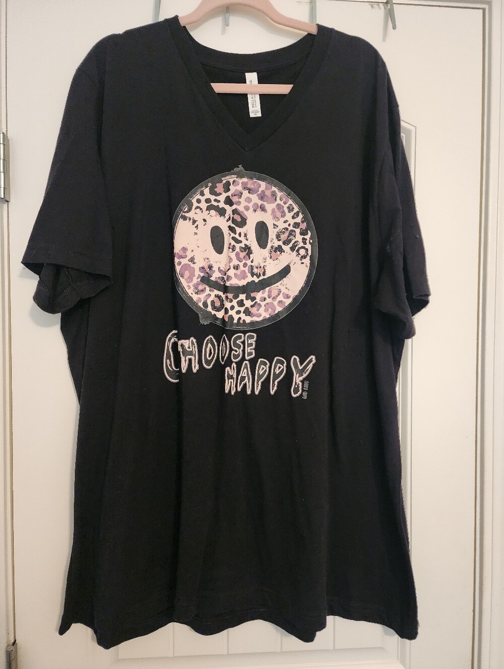 Choose Happy Black V‑Neck Tee Shirt Dress with Leopard Smiley 3X 100% Cotton New